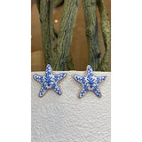 Blue Porcelain Starfish Stud Earrings