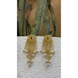 Gold Evil Eye Fringe Pearl Earrings