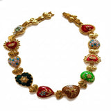 Multicolor Enamel Heart Motif Gold-Tone Necklace