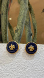 Navy Enamel Clover Stud Earrings