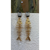 Gold Fish Skeleton Drop Earrings
