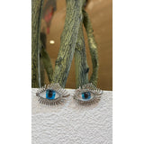Silver Blue Evil Eye Stud Earrings
