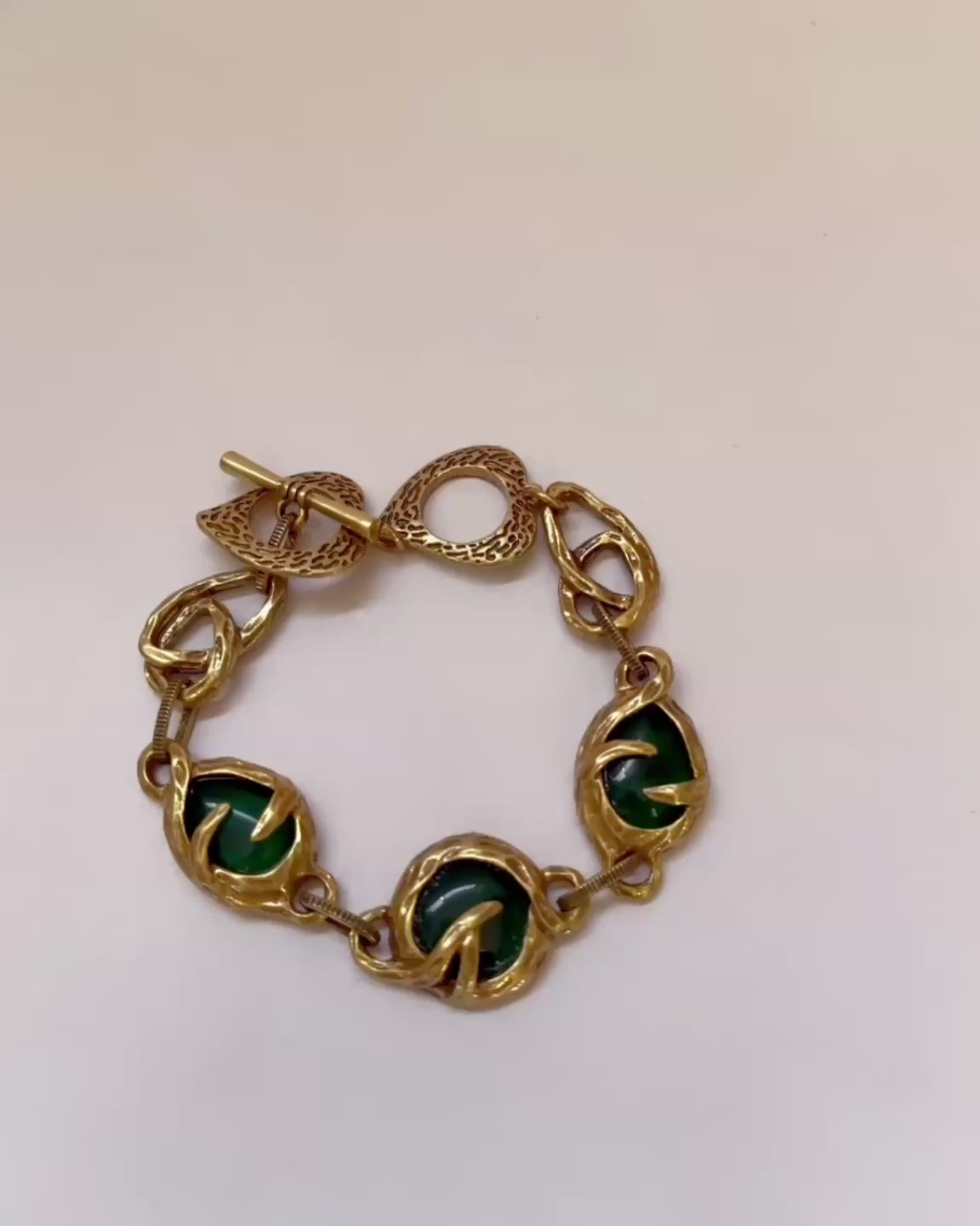 Elegant Gold Link Bracelet with Green Gem Accents Bracelet